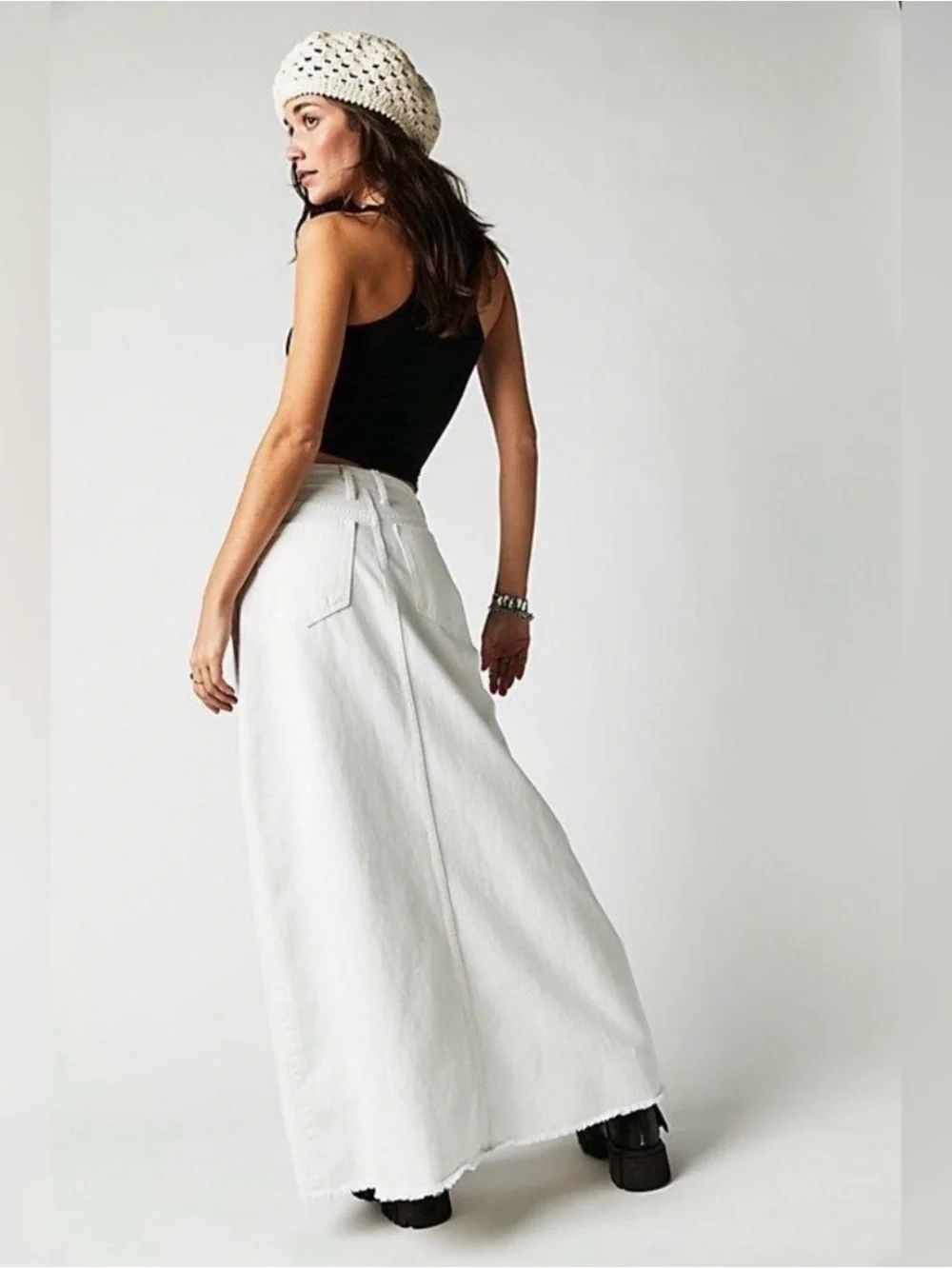 NWT We the Free People Come as you are white denim maxi skirt size 8 - Picture 2 of 6